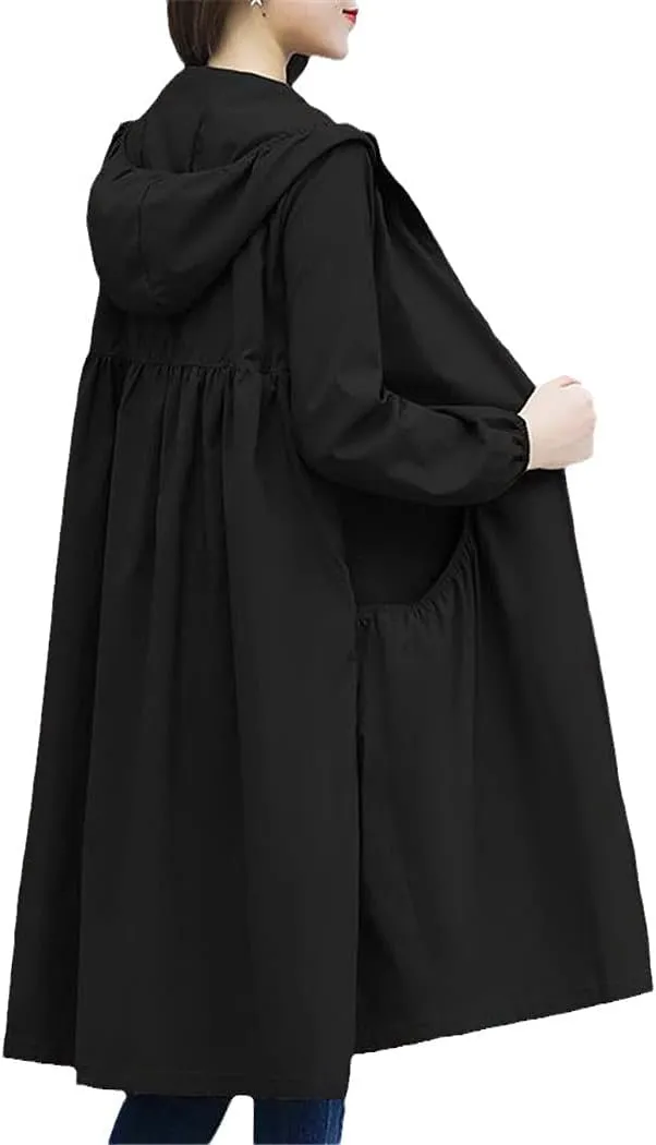 Spring Summer Hooded Straight Trench Coat Women's Long Loose Coat Zipper Trench Coat