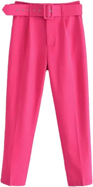 Spring Women Straight Harem Pants Belt Casual Ankle Length Elegant Pleated Trousers