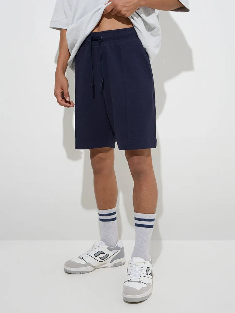 Studiofit Navy Relaxed-Fit Mid-Rise Cotton-Blend Shorts