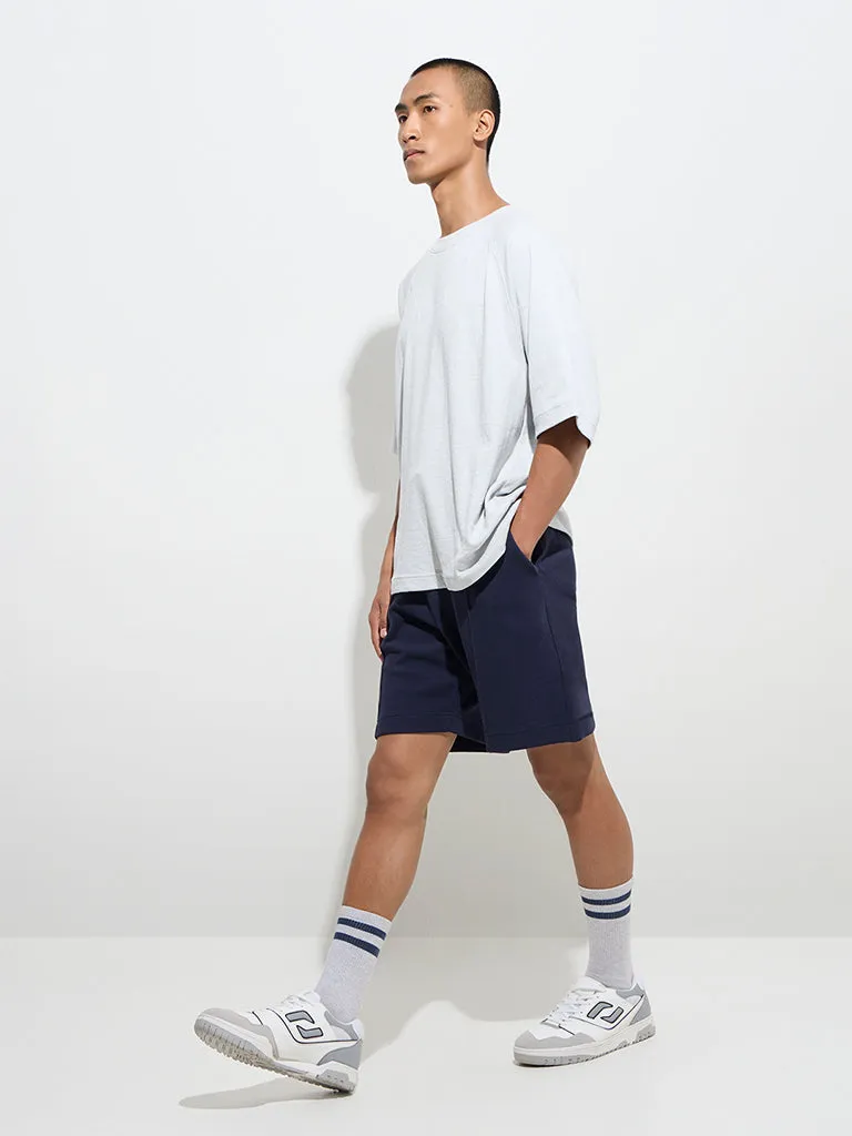 Studiofit Navy Relaxed-Fit Mid-Rise Cotton-Blend Shorts