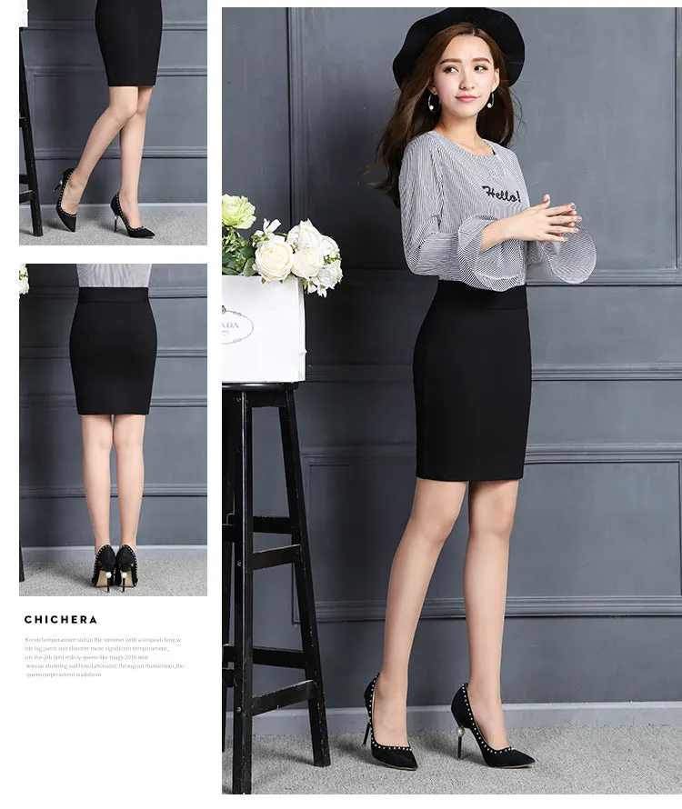 Suits Formal High Waist OL Uniform Hip Flattering Skirt Black Women Skirt