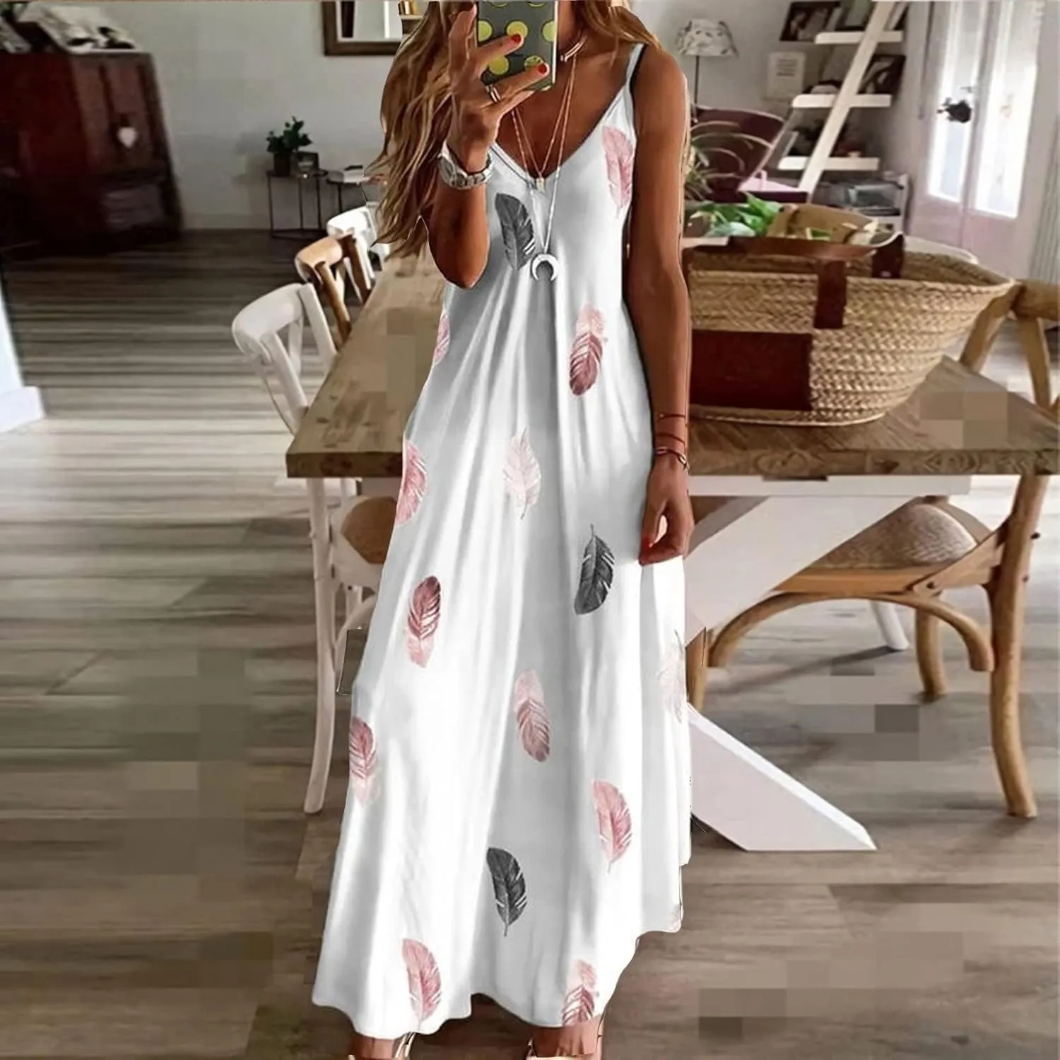 Summer Dresses for Womens 2024 Trendy Flowy V Neck Sleeveless Maxi Dress Casual Loose Fit Dress Long Beach Sundress