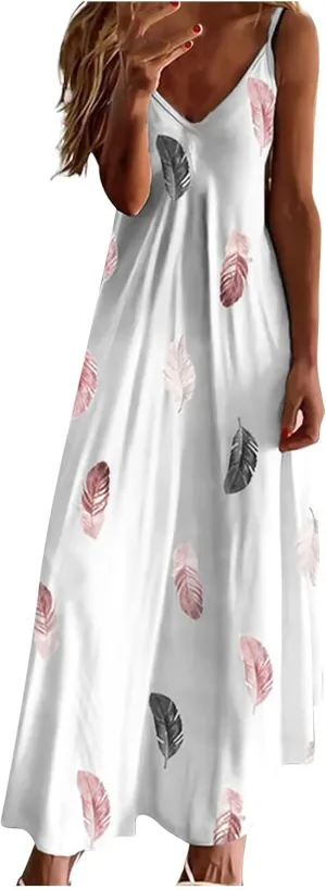 Summer Dresses for Womens 2024 Trendy Flowy V Neck Sleeveless Maxi Dress Casual Loose Fit Dress Long Beach Sundress