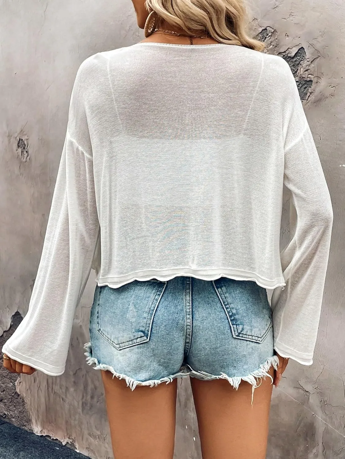 SweatyRocks Women's Sheer Button Down Cardigan Long Sleeve Scoop Neck Knitted Sweaters