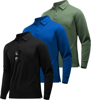 SWISSWELL Long Sleeve Polo Shirts for Men with Pocket 3 Pack Collared Moisture Wicking Performance Golf Shirts