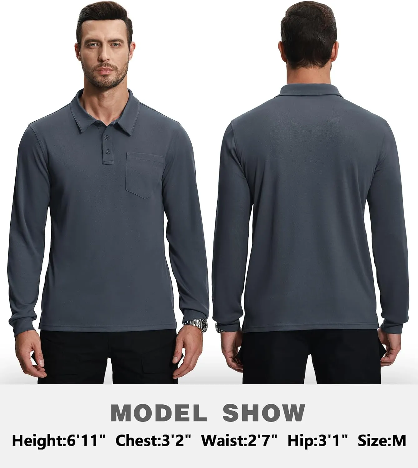 SWISSWELL Long Sleeve Polo Shirts for Men with Pocket 3 Pack Collared Moisture Wicking Performance Golf Shirts