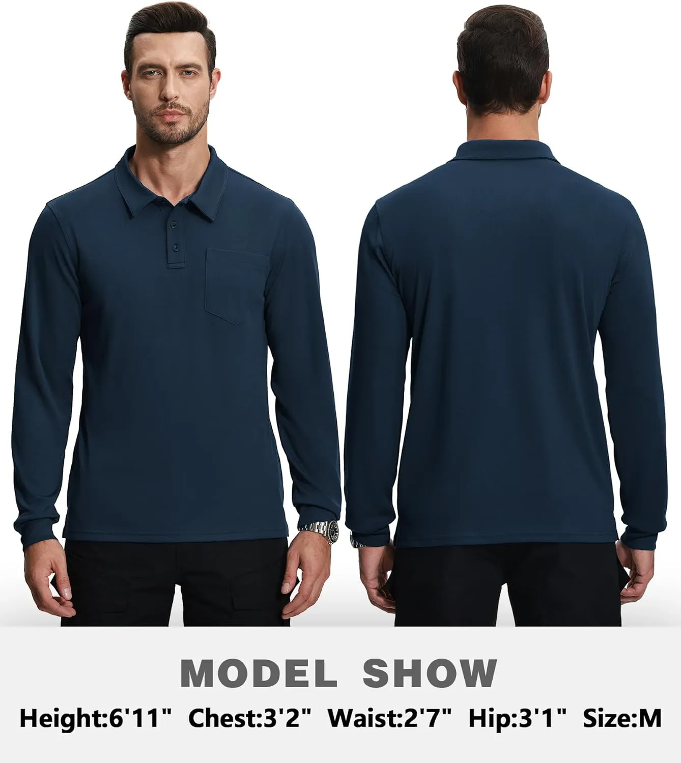 SWISSWELL Long Sleeve Polo Shirts for Men with Pocket 3 Pack Collared Moisture Wicking Performance Golf Shirts