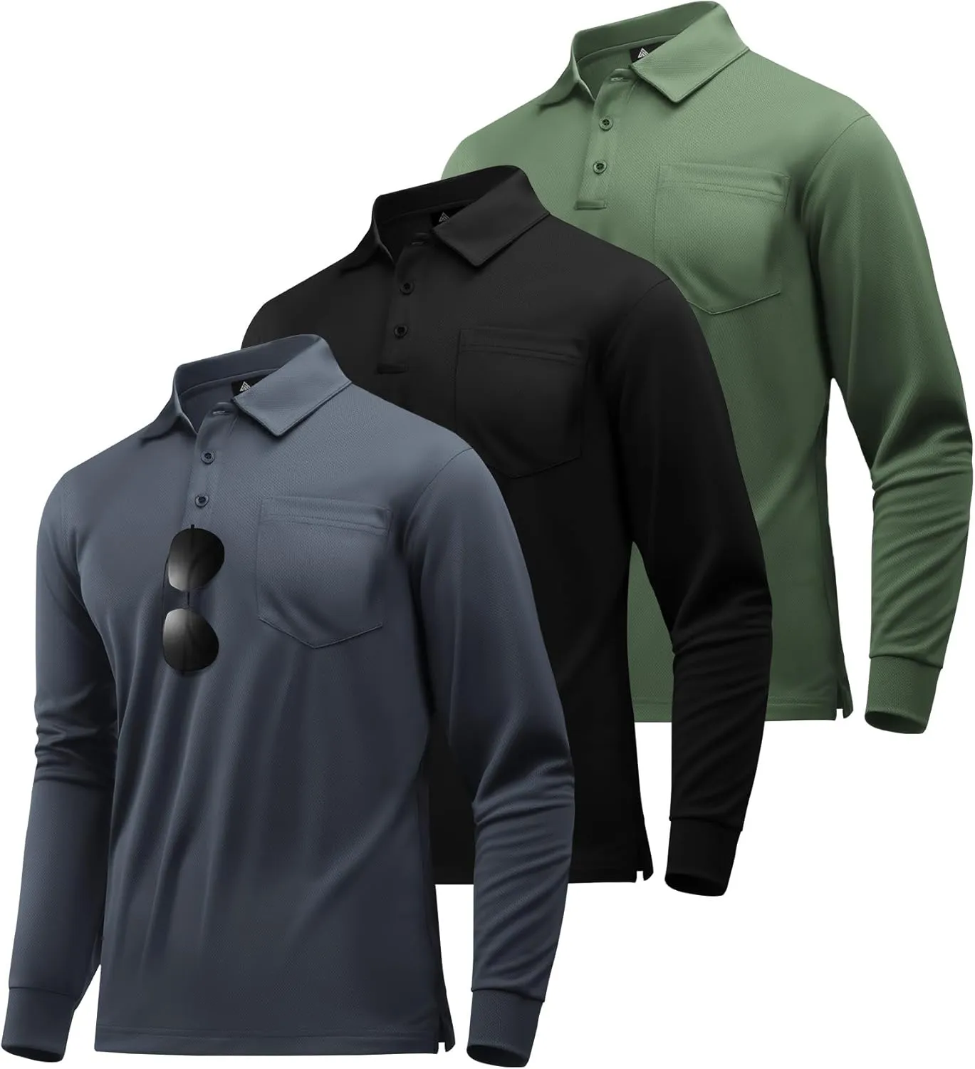 SWISSWELL Long Sleeve Polo Shirts for Men with Pocket 3 Pack Collared Moisture Wicking Performance Golf Shirts