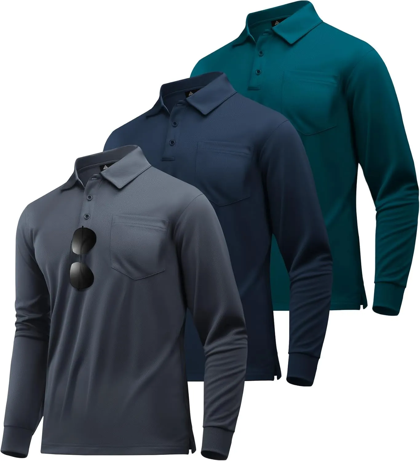 SWISSWELL Long Sleeve Polo Shirts for Men with Pocket 3 Pack Collared Moisture Wicking Performance Golf Shirts