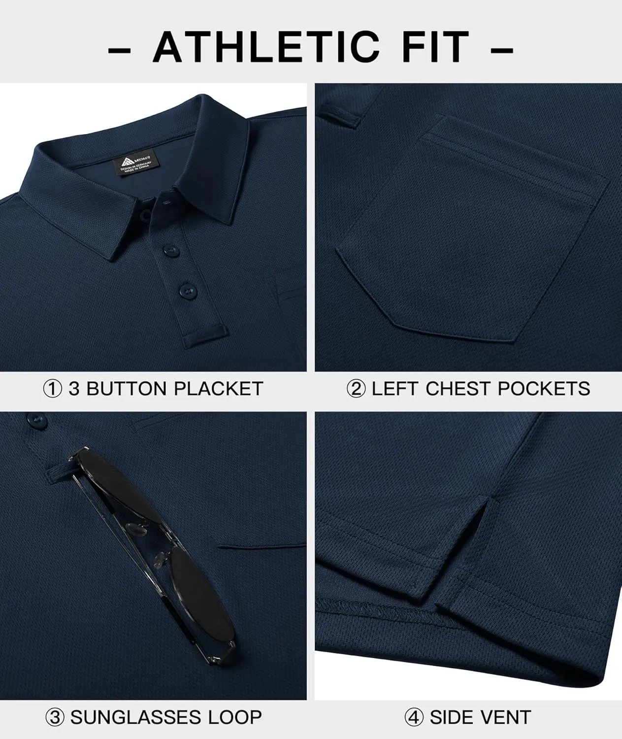 SWISSWELL Long Sleeve Polo Shirts for Men with Pocket 3 Pack Collared Moisture Wicking Performance Golf Shirts