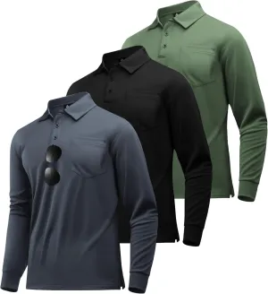 SWISSWELL Long Sleeve Polo Shirts for Men with Pocket 3 Pack Collared Moisture Wicking Performance Golf Shirts
