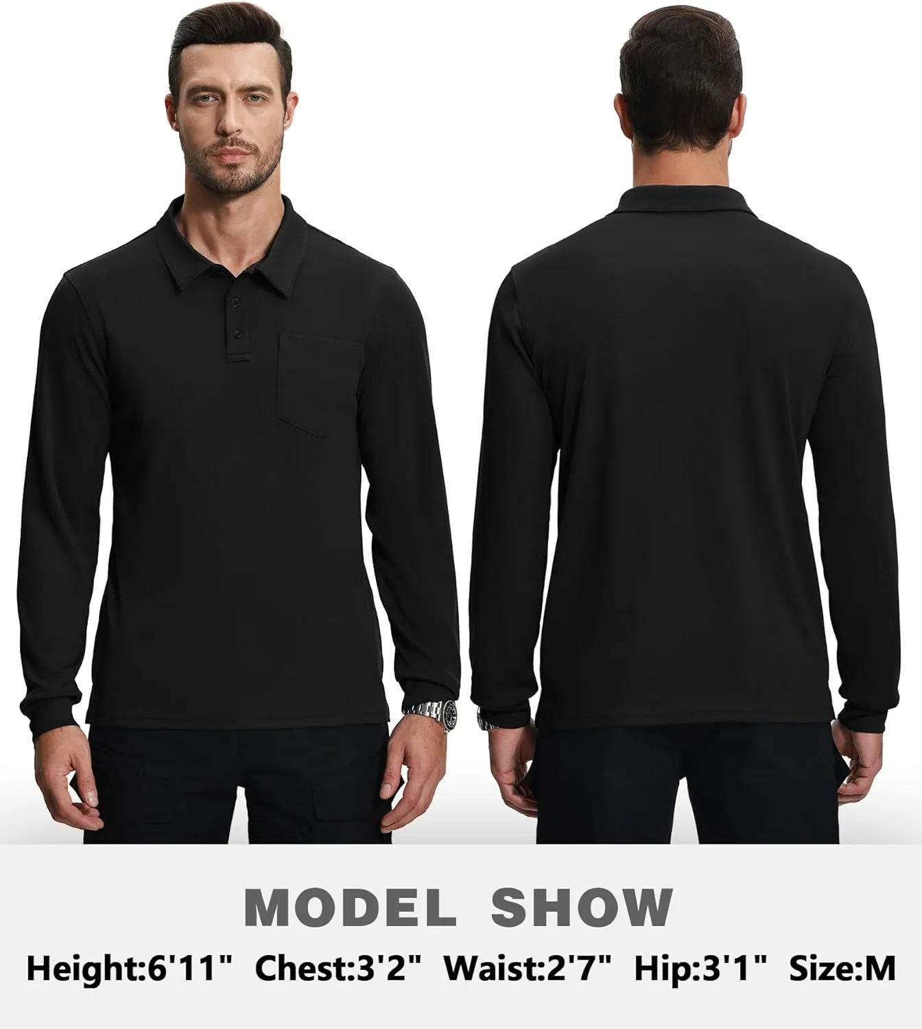 SWISSWELL Long Sleeve Polo Shirts for Men with Pocket 3 Pack Collared Moisture Wicking Performance Golf Shirts