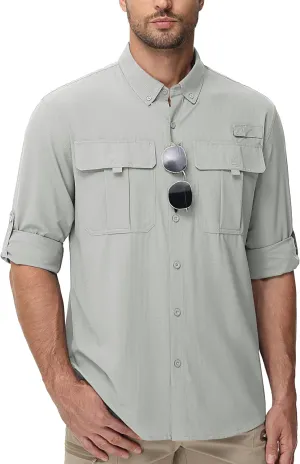 TACVASEN Mens Long Sleeve Sun Protection Shirt UPF 50  Quick Dry Fishing Cooling UV Shirts Outdoor Tactical Hiking Shirts