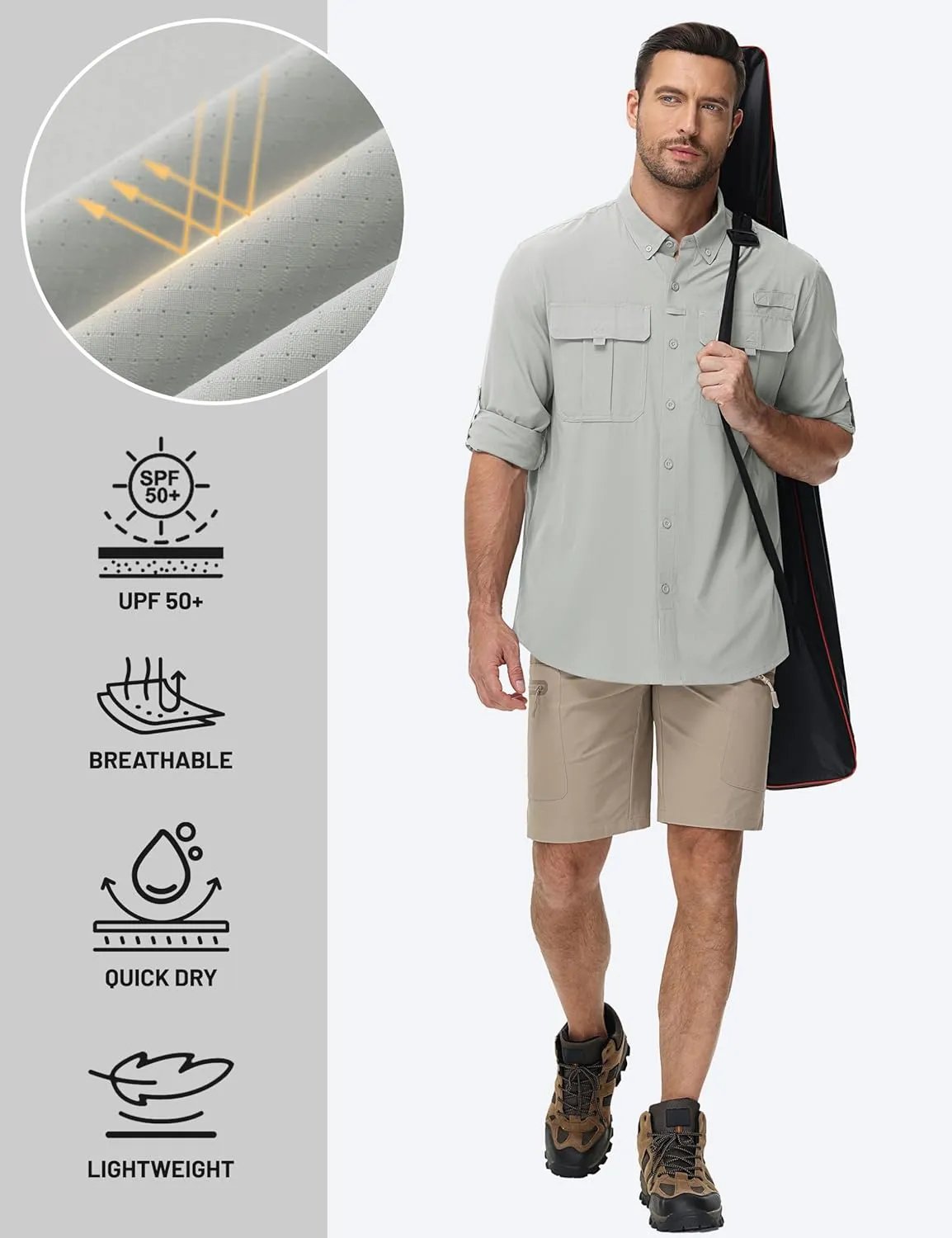 TACVASEN Mens Long Sleeve Sun Protection Shirt UPF 50  Quick Dry Fishing Cooling UV Shirts Outdoor Tactical Hiking Shirts