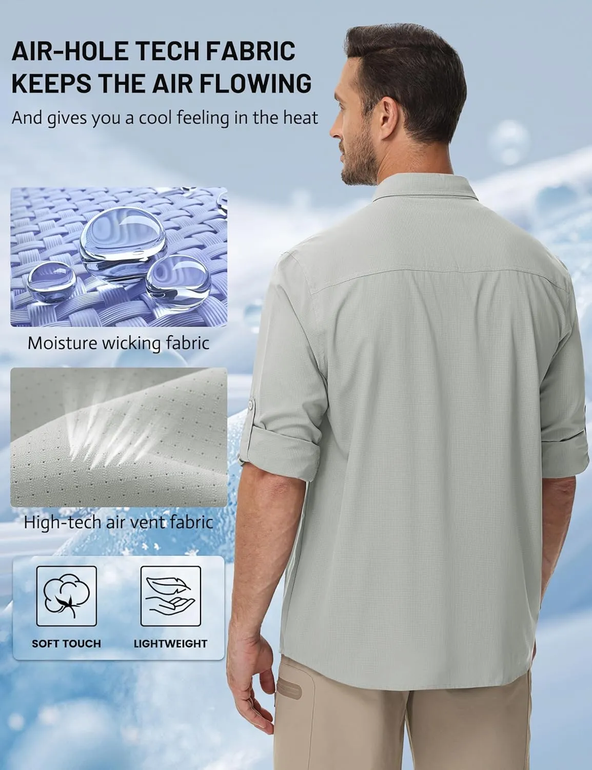 TACVASEN Mens Long Sleeve Sun Protection Shirt UPF 50  Quick Dry Fishing Cooling UV Shirts Outdoor Tactical Hiking Shirts