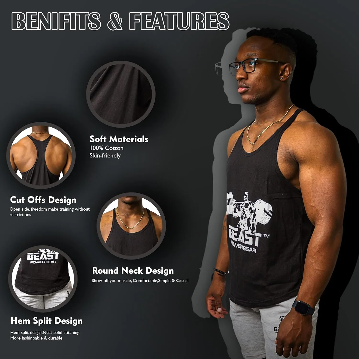 Tank Tops Men, Y-Back Muscle Mens Tank Top, Breathable, Dry Fit Sleeveless Shirts for Men, Bodybuilding Muscle Shirts for Men