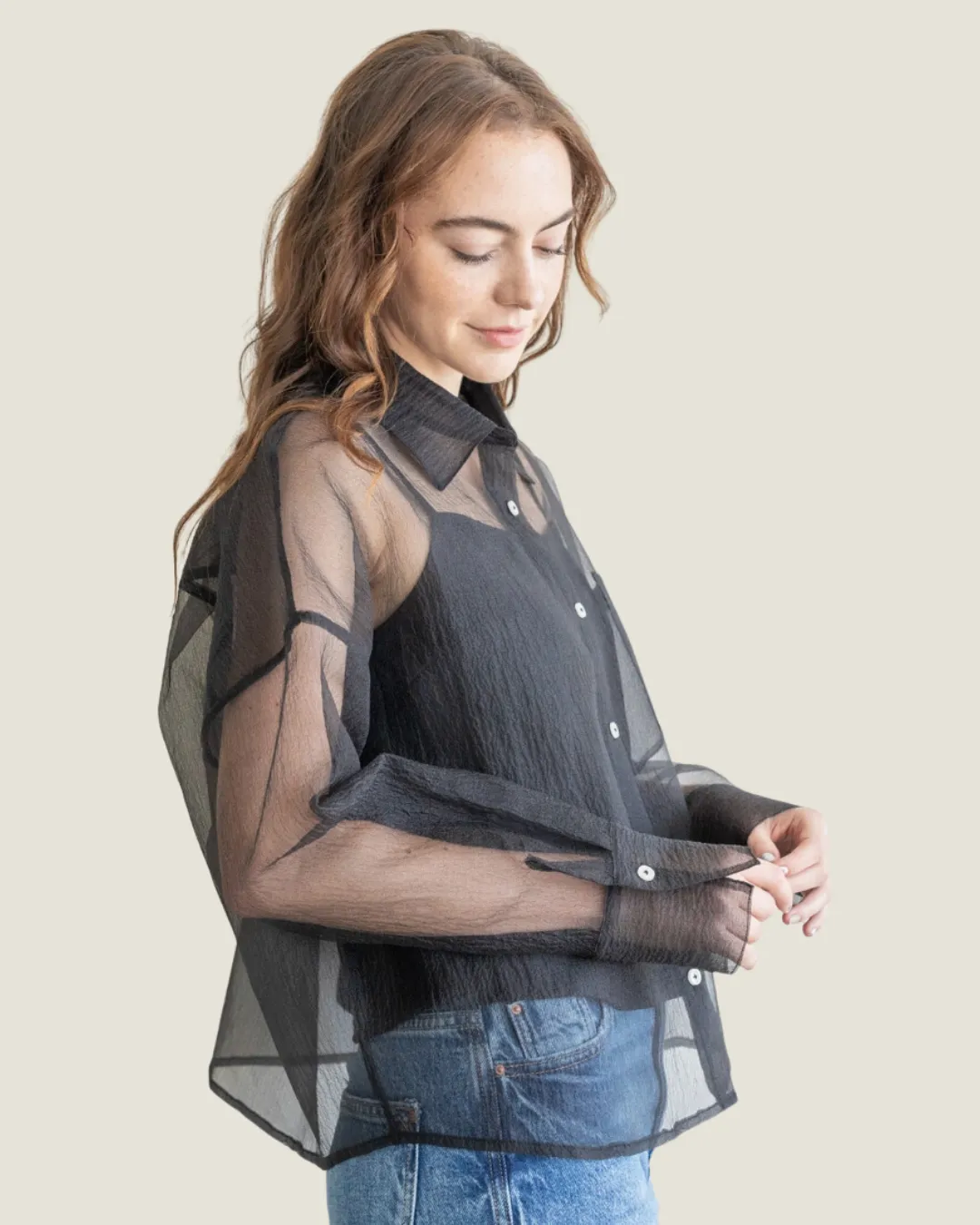 The Kambryn: Mesh-Like Button Up Top