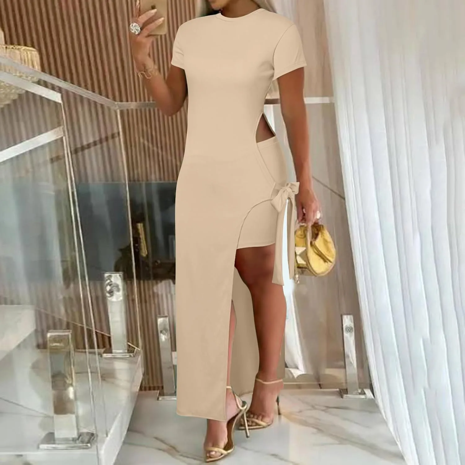 Tied Detail Slit Asymmetrical Top & Shorts Set Spaghetti Strap Top Women