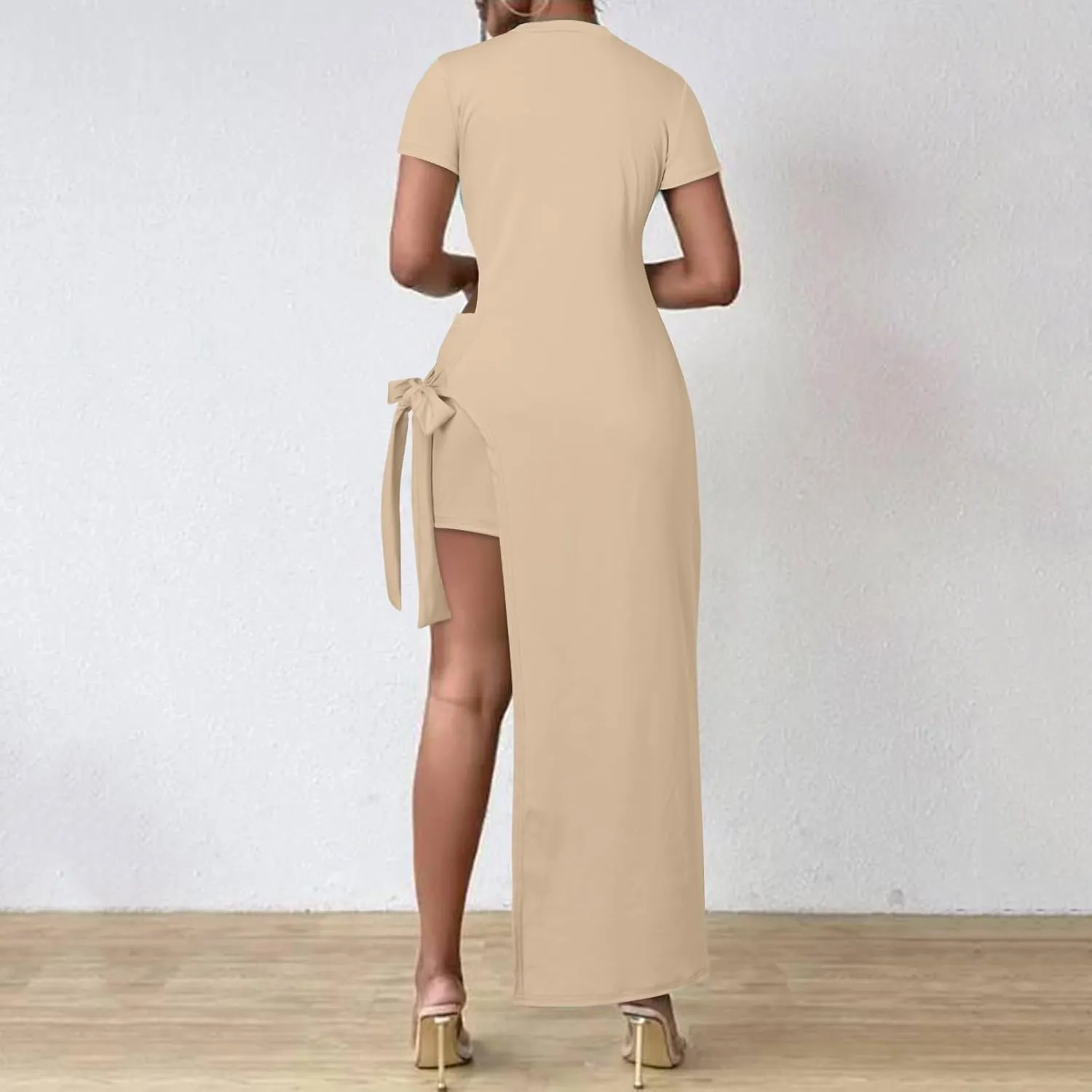 Tied Detail Slit Asymmetrical Top & Shorts Set Spaghetti Strap Top Women