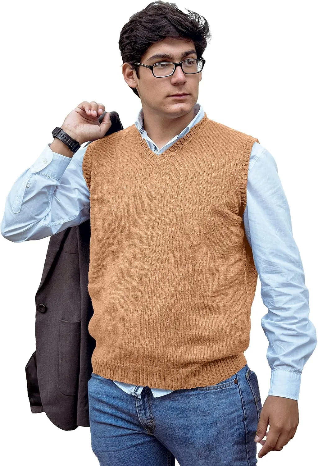 TINKUY Peru Men's Alpaca Wool V Neck Sweater Vest, S-4XL