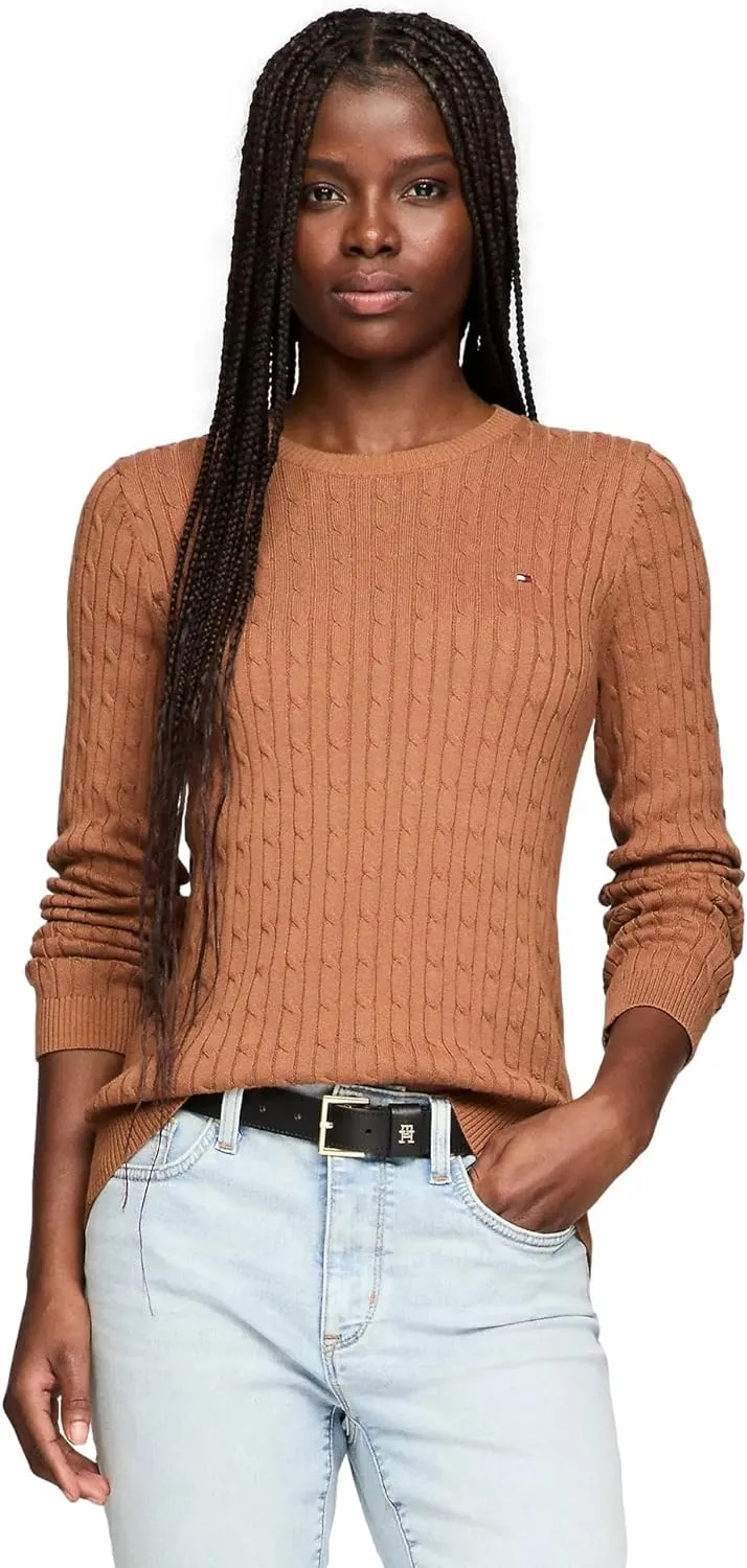 Tommy Hilfiger Women's Flag Logo Crewneck Cable Kint Sweaters Collection 2025