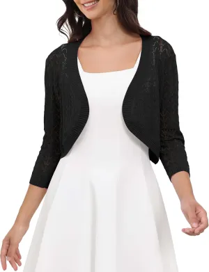 Tralilbee Women's 3/4 Sleeve Cropped Cardigan Knit Bolero Shrug Cardigan Sweater for Women S-XL
