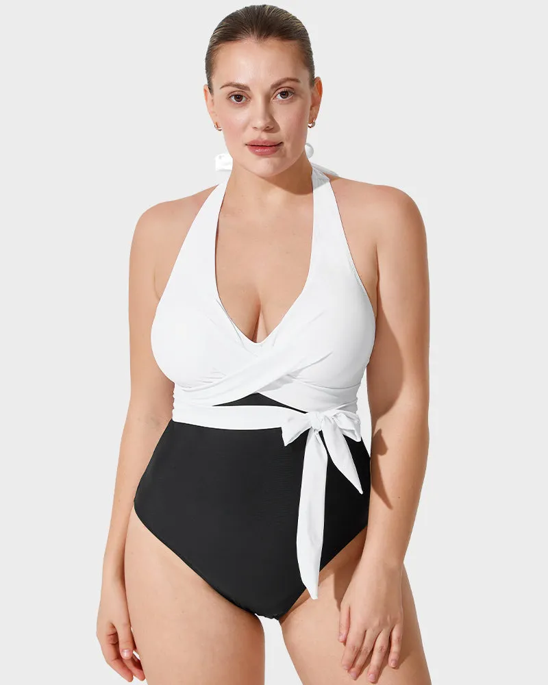Twisted Belted Halter Neck One-Piece Swimsuit