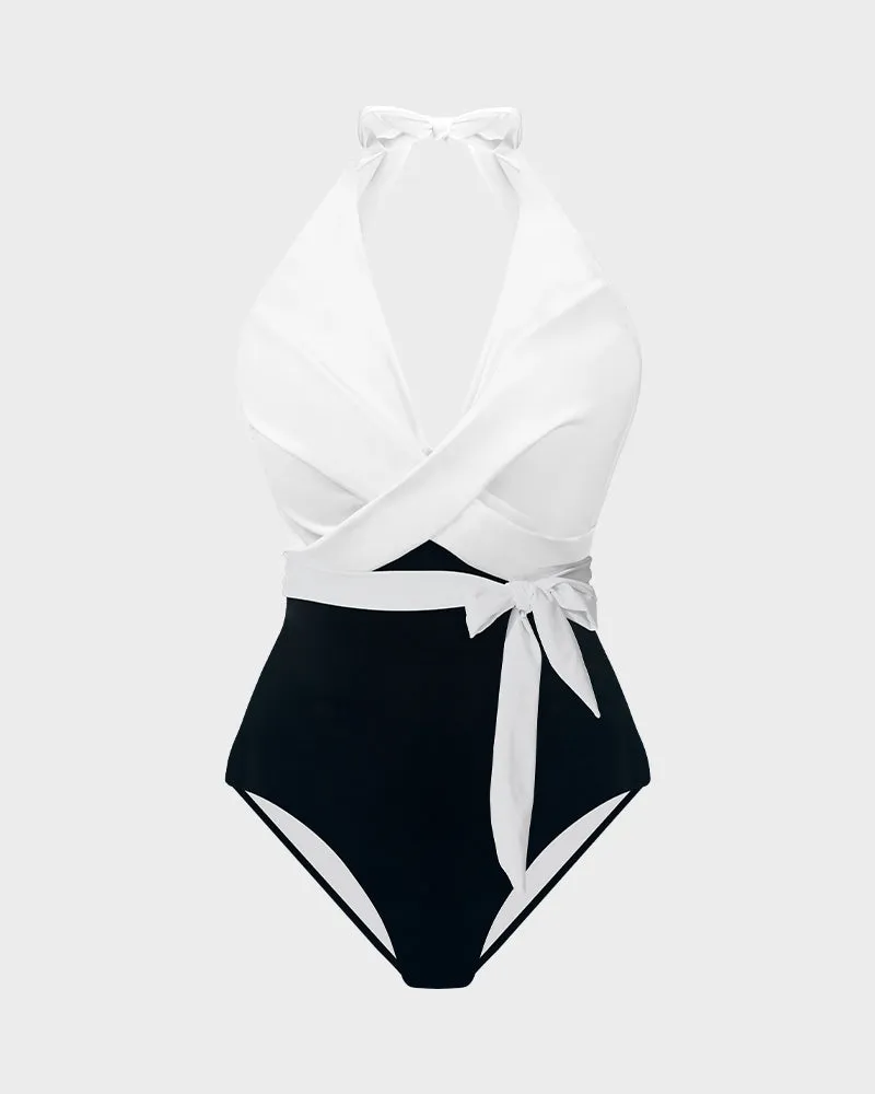 Twisted Belted Halter Neck One-Piece Swimsuit