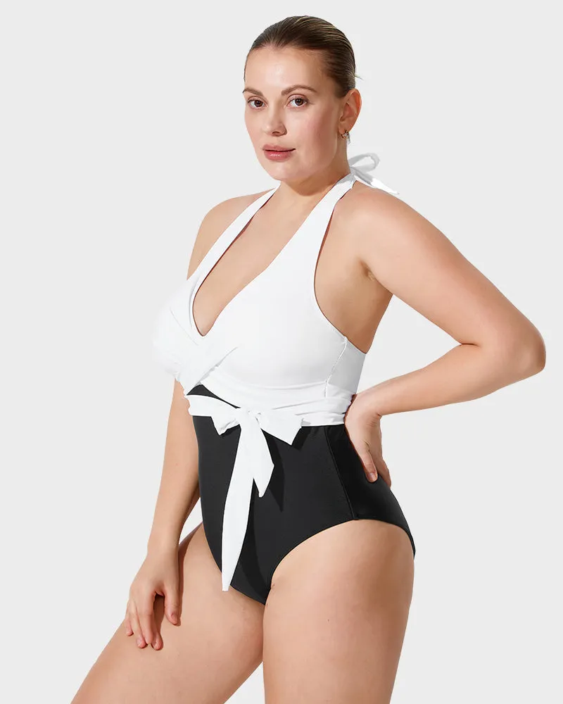 Twisted Belted Halter Neck One-Piece Swimsuit