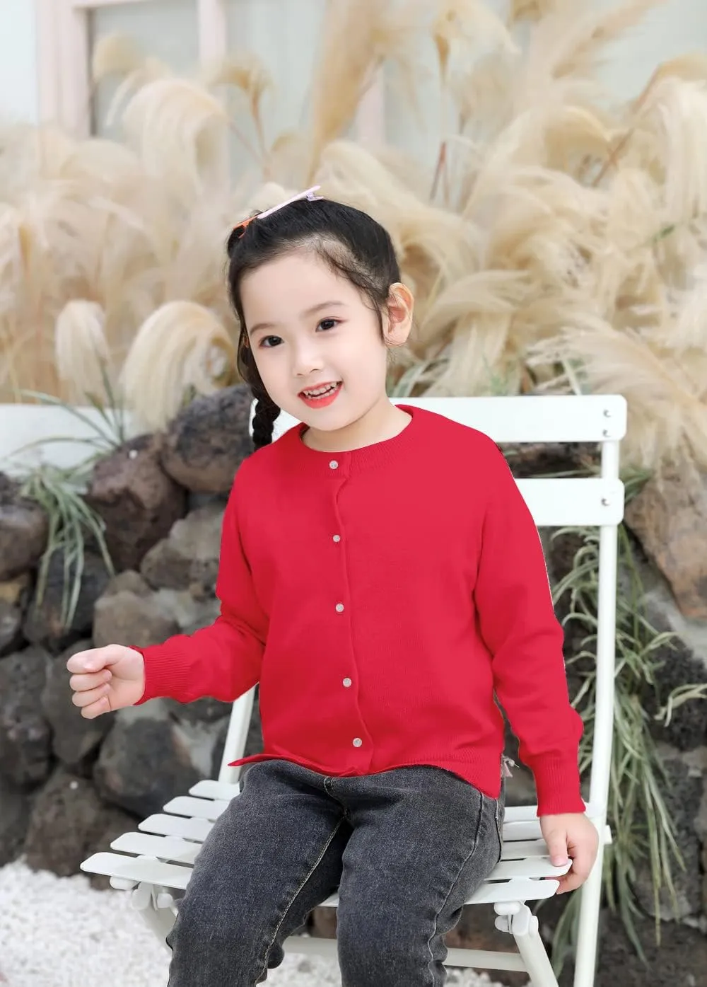 UMELOK Girls' Cardigans Sweater Cotton Button Solid Long Sleeve Knit Sweaters
