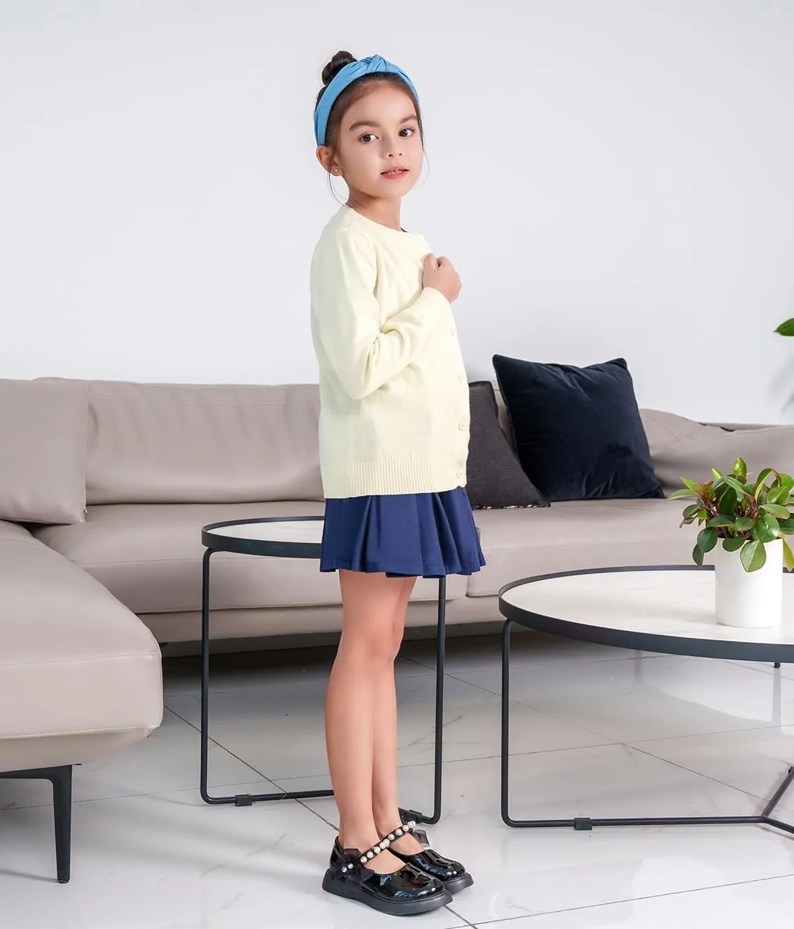 UMELOK Girls' Cardigans Sweater Cotton Button Solid Long Sleeve Knit Sweaters