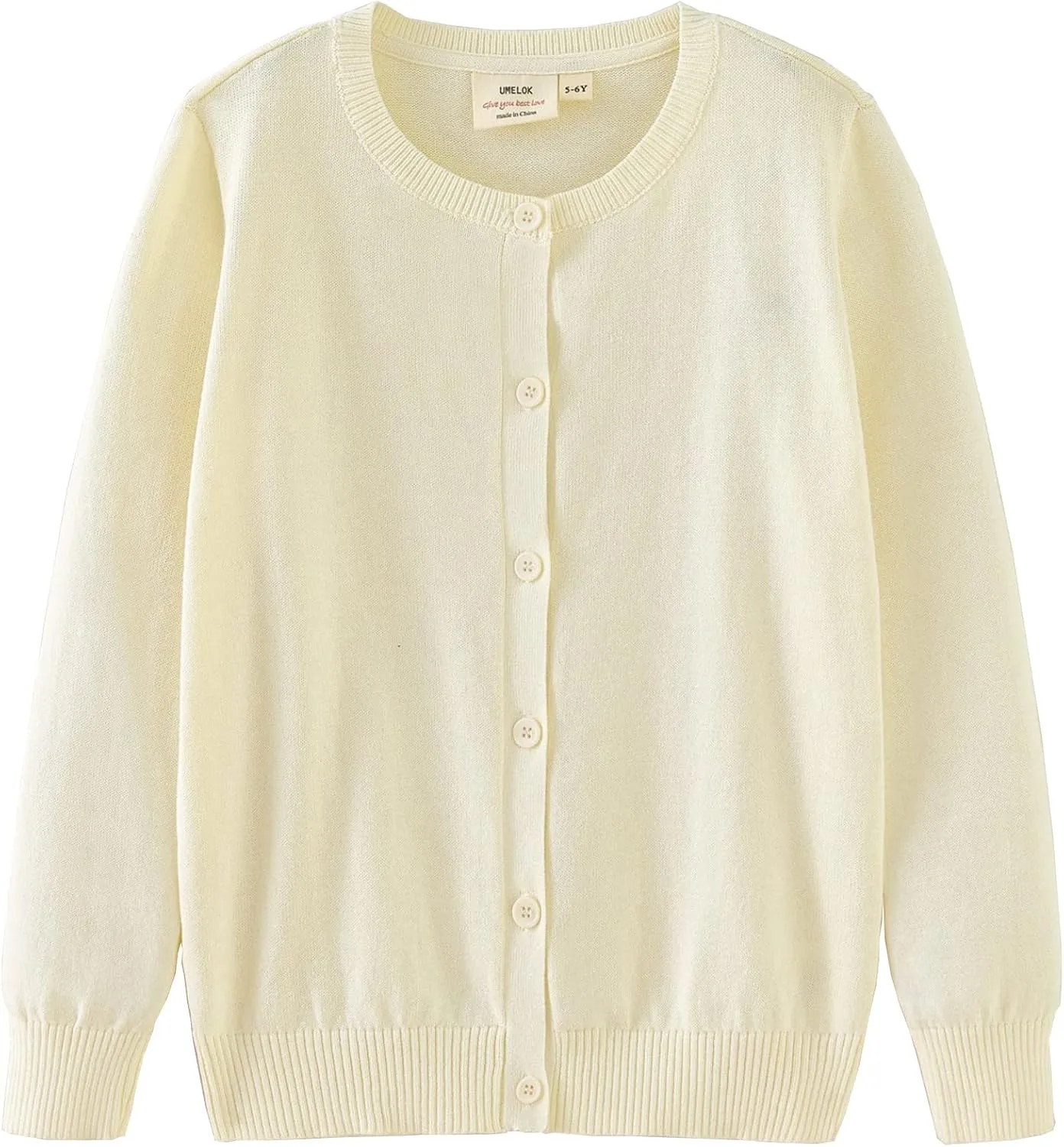 UMELOK Girls' Cardigans Sweater Cotton Button Solid Long Sleeve Knit Sweaters