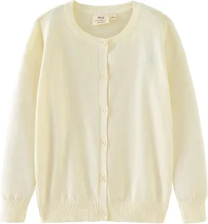 UMELOK Girls' Cardigans Sweater Cotton Button Solid Long Sleeve Knit Sweaters
