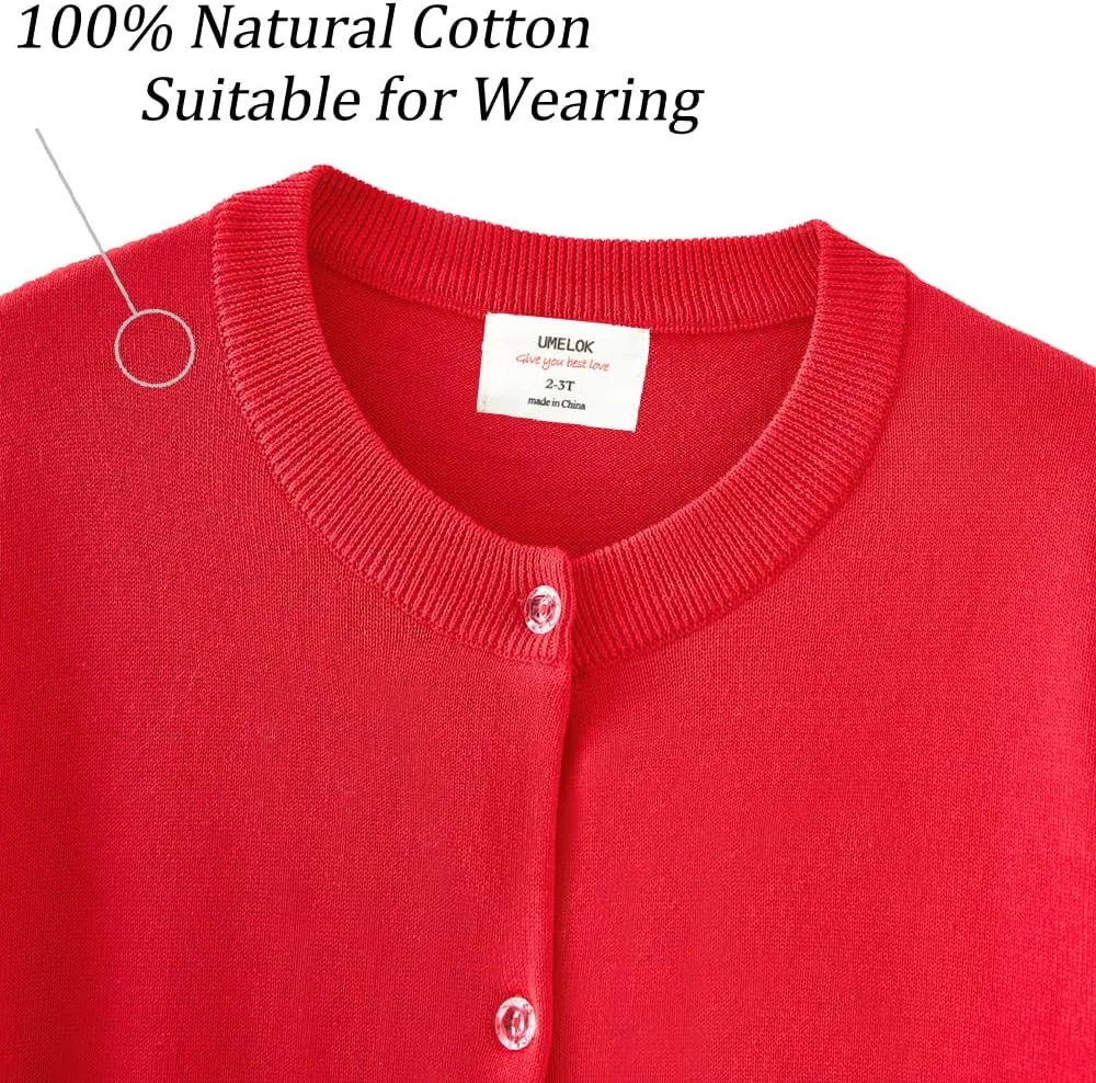 UMELOK Girls' Cardigans Sweater Cotton Button Solid Long Sleeve Knit Sweaters