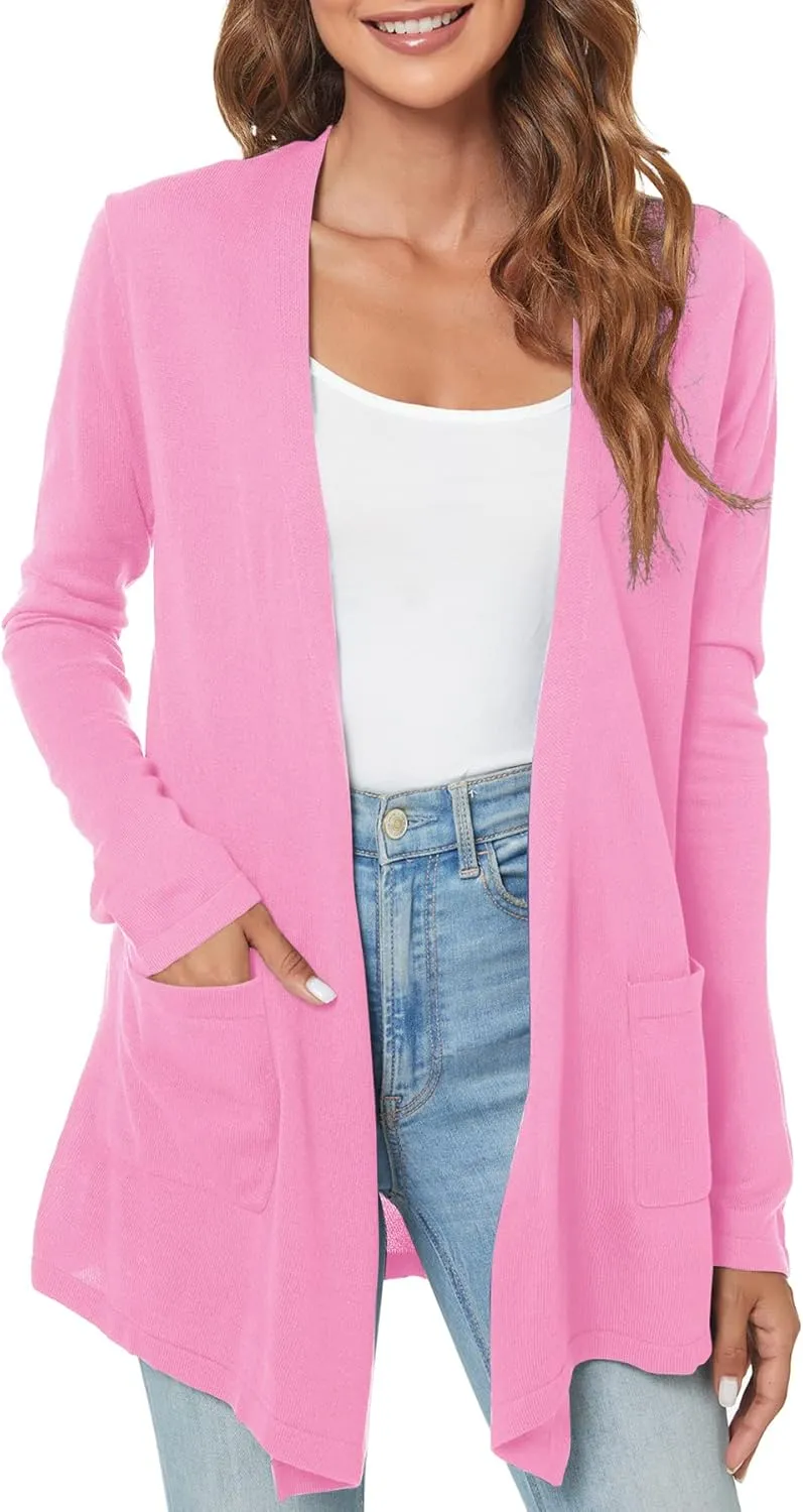 Urban CoCo Women's Long Sleeve Open Front Lightweight Cardigan Sweaters with Pockets