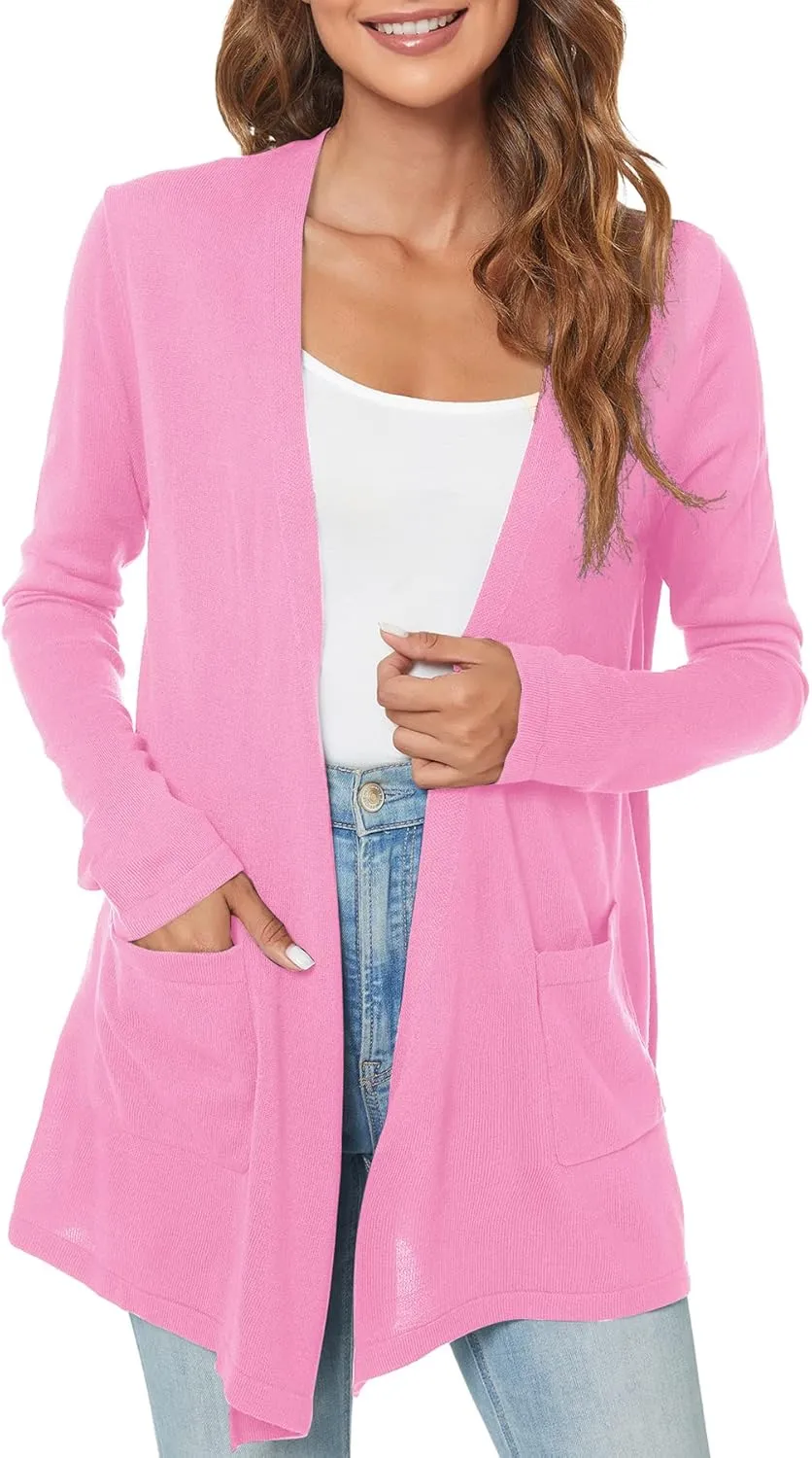Urban CoCo Women's Long Sleeve Open Front Lightweight Cardigan Sweaters with Pockets