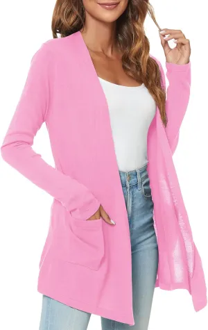 Urban CoCo Women's Long Sleeve Open Front Lightweight Cardigan Sweaters with Pockets