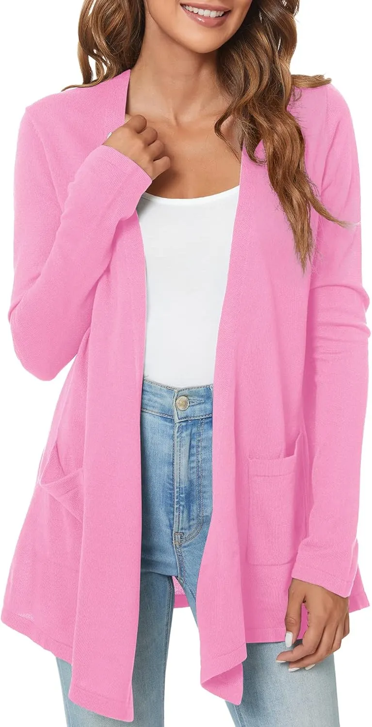 Urban CoCo Women's Long Sleeve Open Front Lightweight Cardigan Sweaters with Pockets