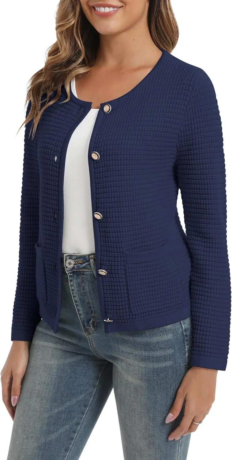 Urban CoCo Women's Open Front Cropped Cardigan Sweaters for Women Trendy Crewneck Button Down Knit Sweater Jacket