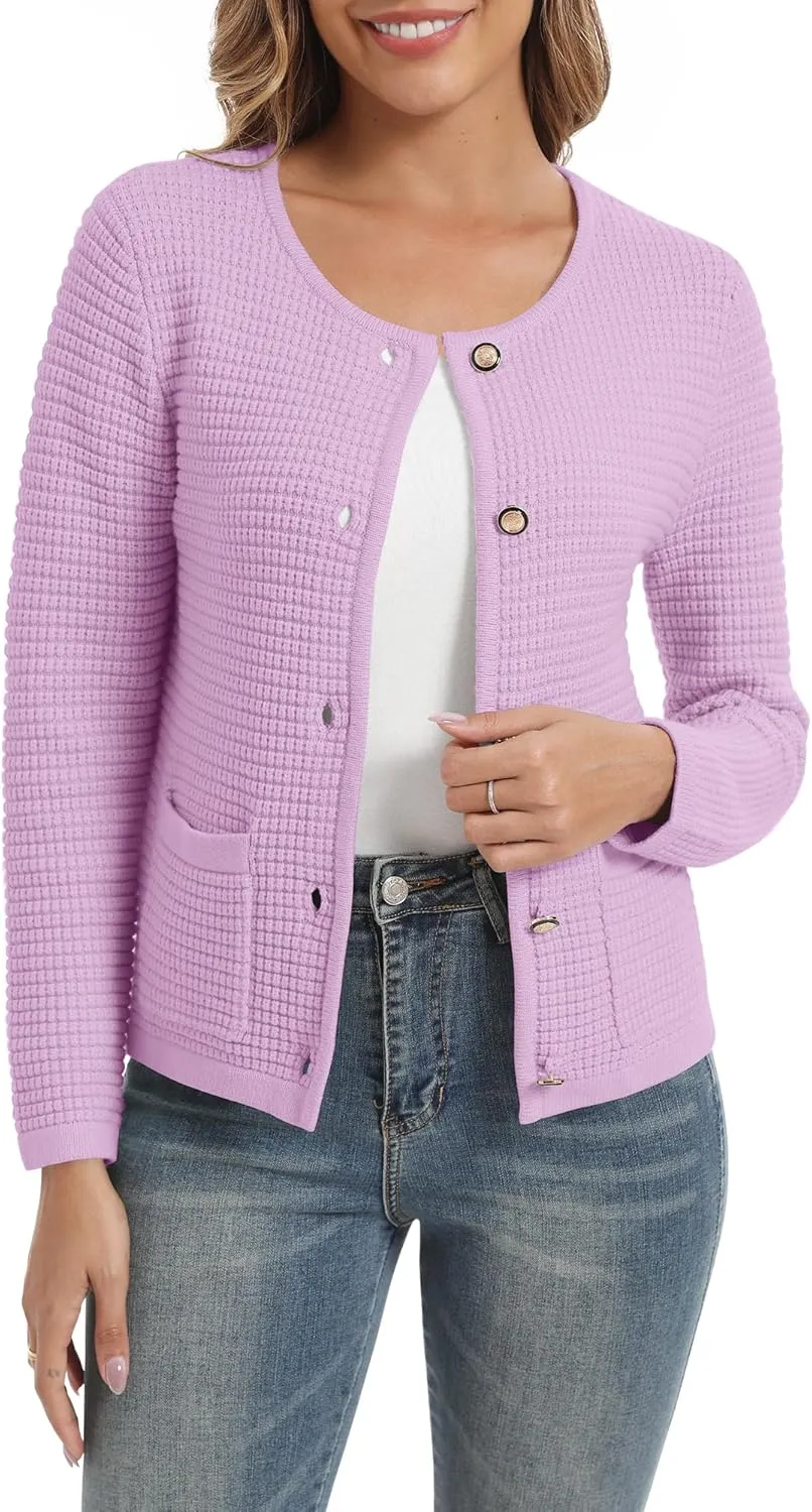 Urban CoCo Women's Open Front Cropped Cardigan Sweaters for Women Trendy Crewneck Button Down Knit Sweater Jacket