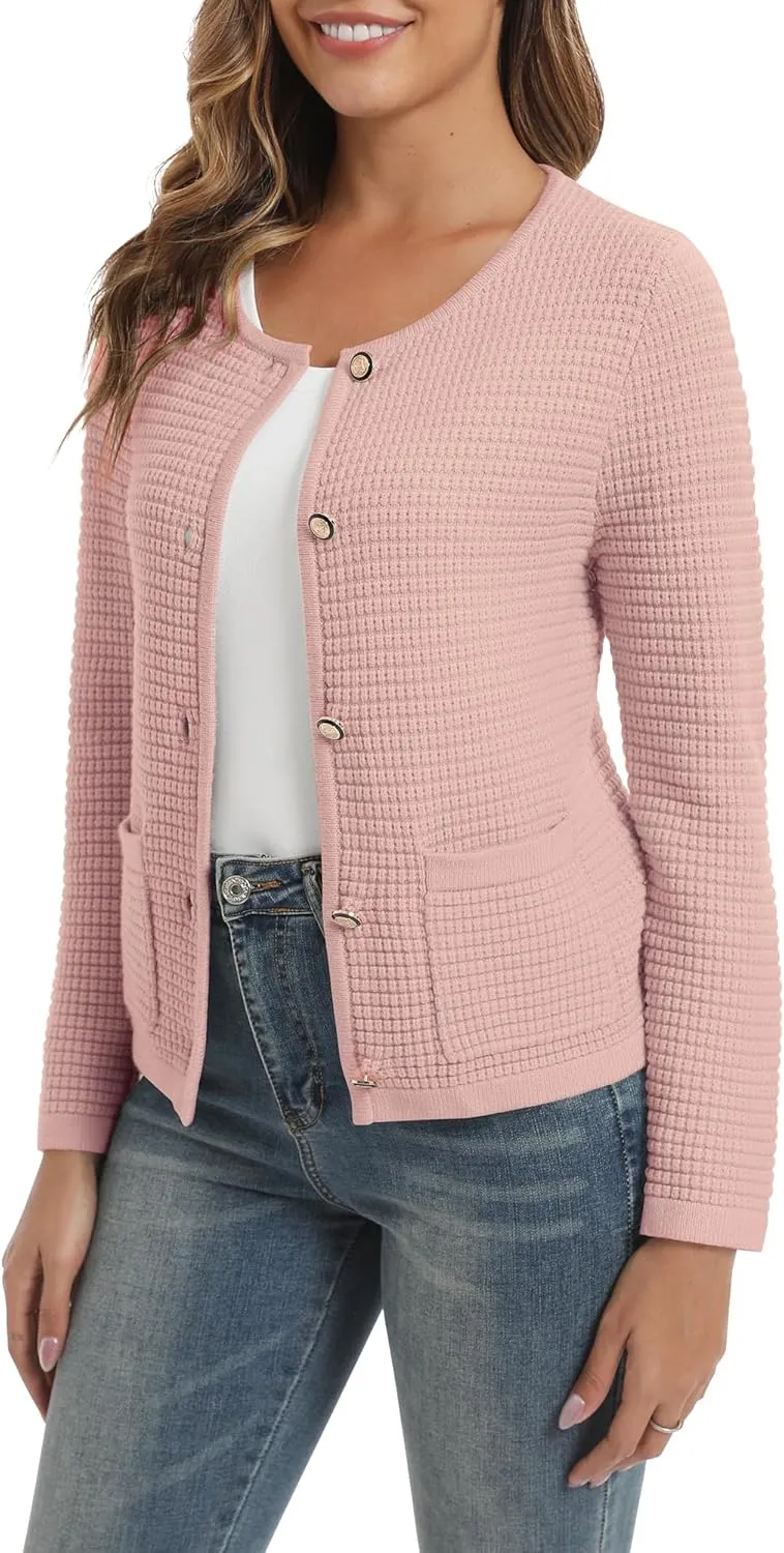 Urban CoCo Women's Open Front Cropped Cardigan Sweaters for Women Trendy Crewneck Button Down Knit Sweater Jacket