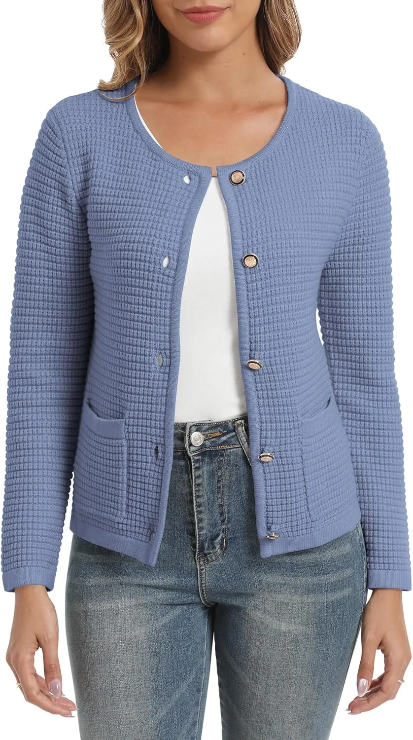 Urban CoCo Women's Open Front Cropped Cardigan Sweaters for Women Trendy Crewneck Button Down Knit Sweater Jacket
