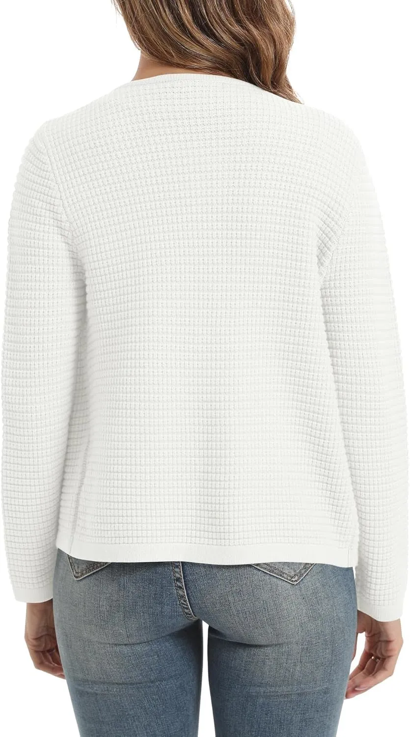 Urban CoCo Women's Open Front Cropped Cardigan Sweaters for Women Trendy Crewneck Button Down Knit Sweater Jacket