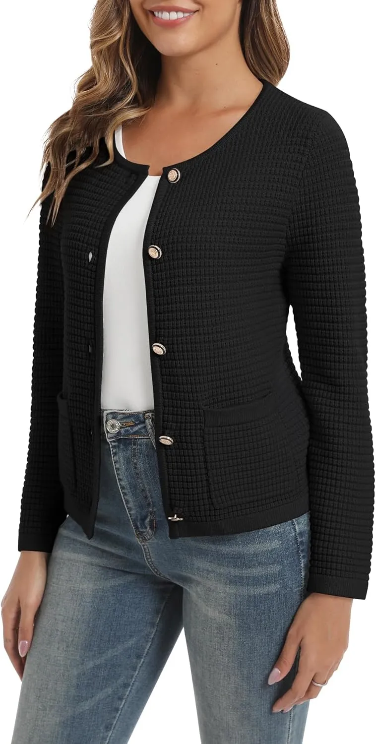 Urban CoCo Women's Open Front Cropped Cardigan Sweaters for Women Trendy Crewneck Button Down Knit Sweater Jacket