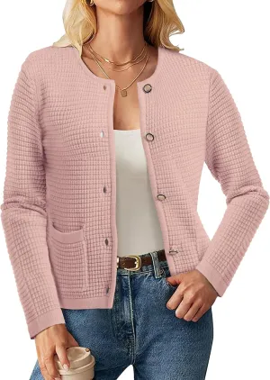 Urban CoCo Women's Open Front Cropped Cardigan Sweaters for Women Trendy Crewneck Button Down Knit Sweater Jacket