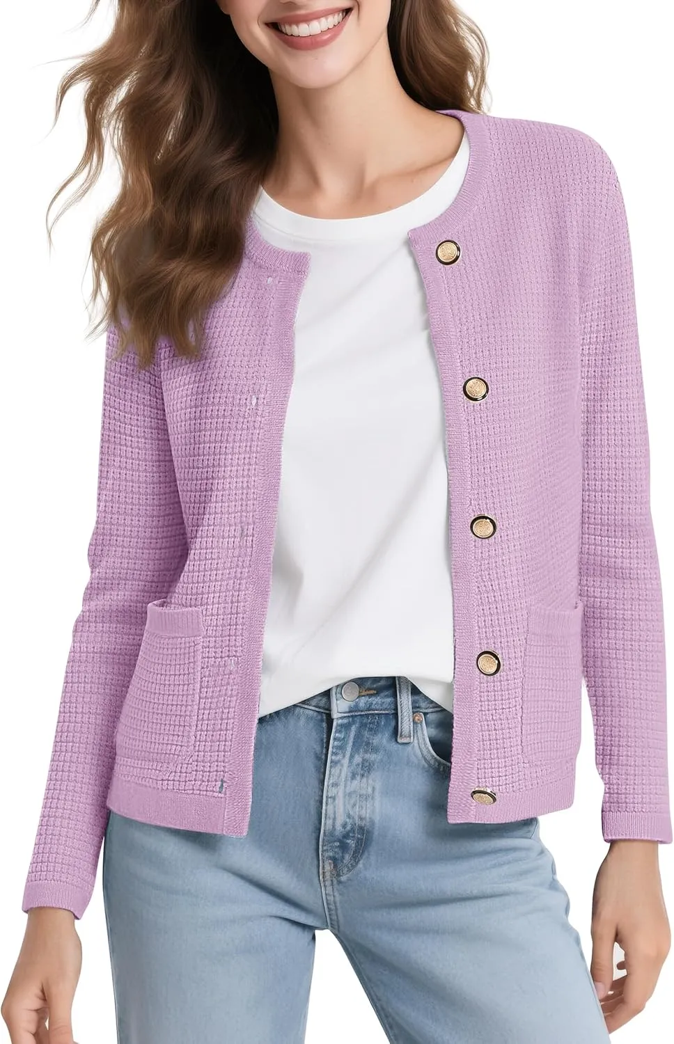 Urban CoCo Women's Open Front Cropped Cardigan Sweaters for Women Trendy Crewneck Button Down Knit Sweater Jacket