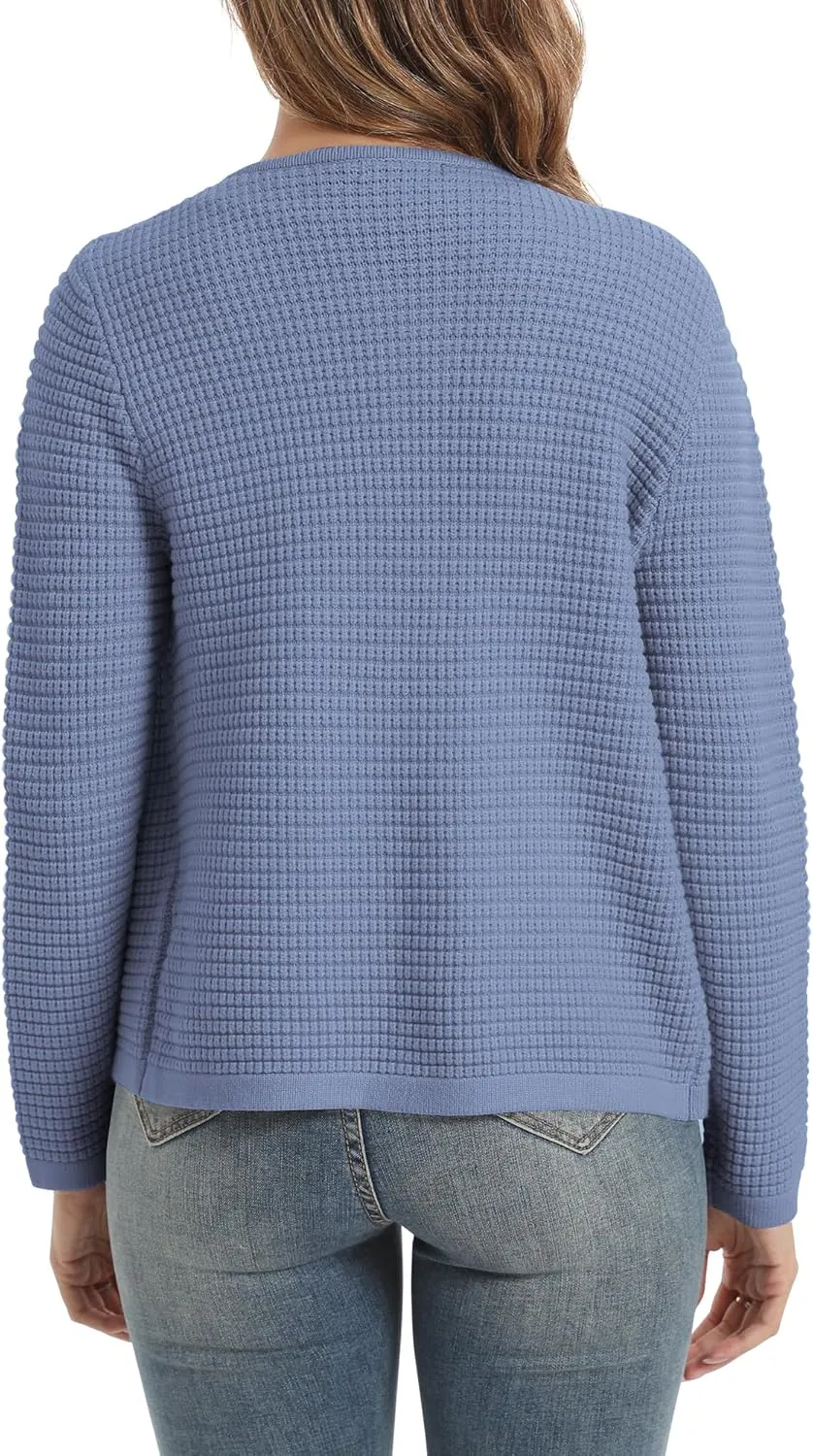 Urban CoCo Women's Open Front Cropped Cardigan Sweaters for Women Trendy Crewneck Button Down Knit Sweater Jacket