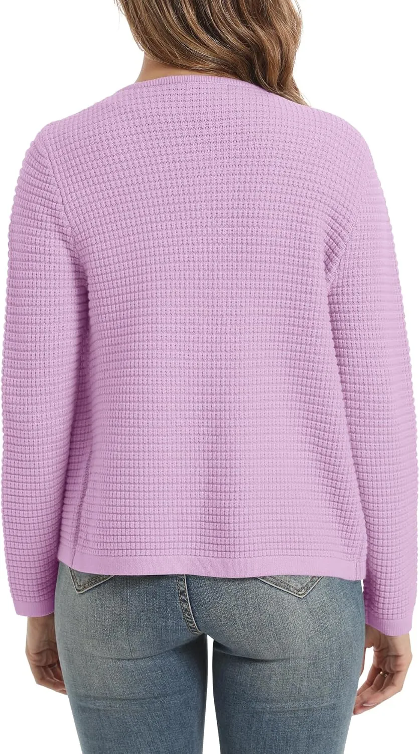 Urban CoCo Women's Open Front Cropped Cardigan Sweaters for Women Trendy Crewneck Button Down Knit Sweater Jacket