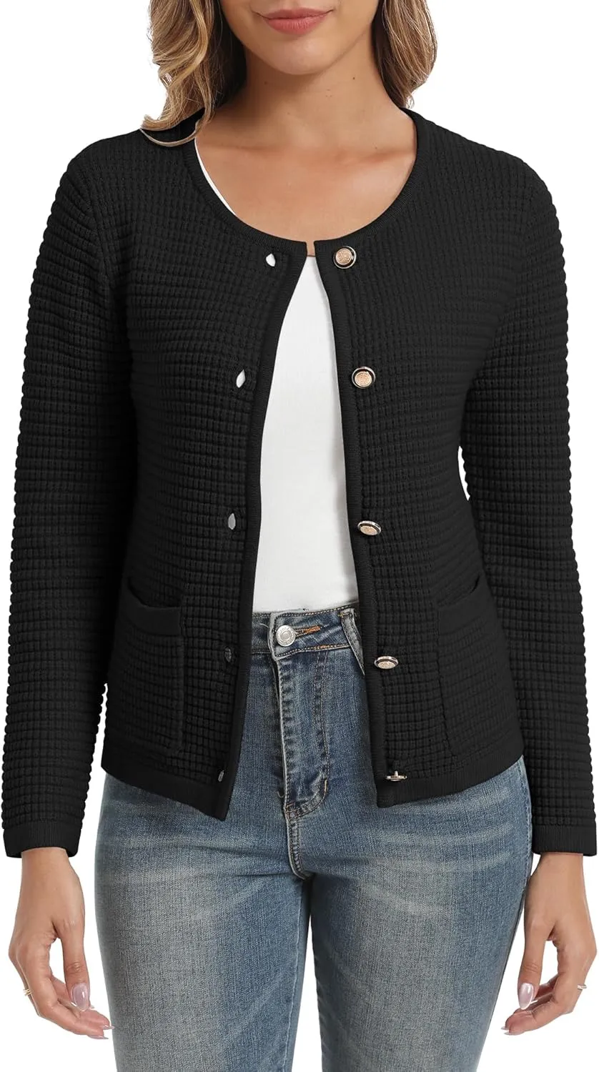 Urban CoCo Women's Open Front Cropped Cardigan Sweaters for Women Trendy Crewneck Button Down Knit Sweater Jacket