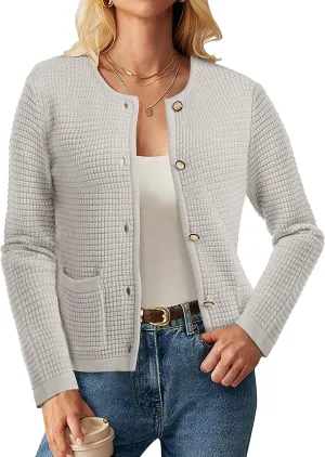Urban CoCo Women's Open Front Cropped Cardigan Sweaters for Women Trendy Crewneck Button Down Knit Sweater Jacket